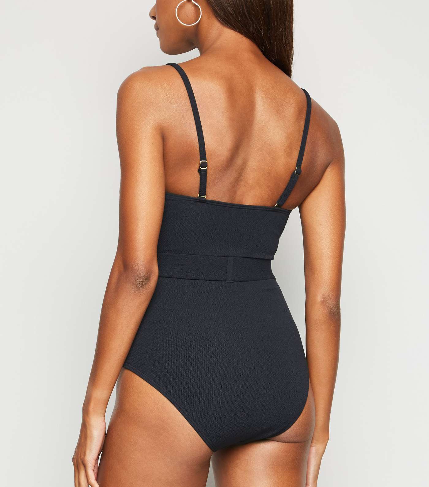 Black Belted Square Buckle Swimsuit Image 2