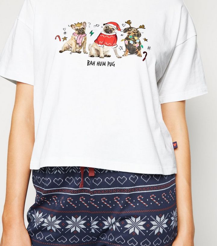 White Pug Slogan Boxed Christmas Pyjama Set New Look