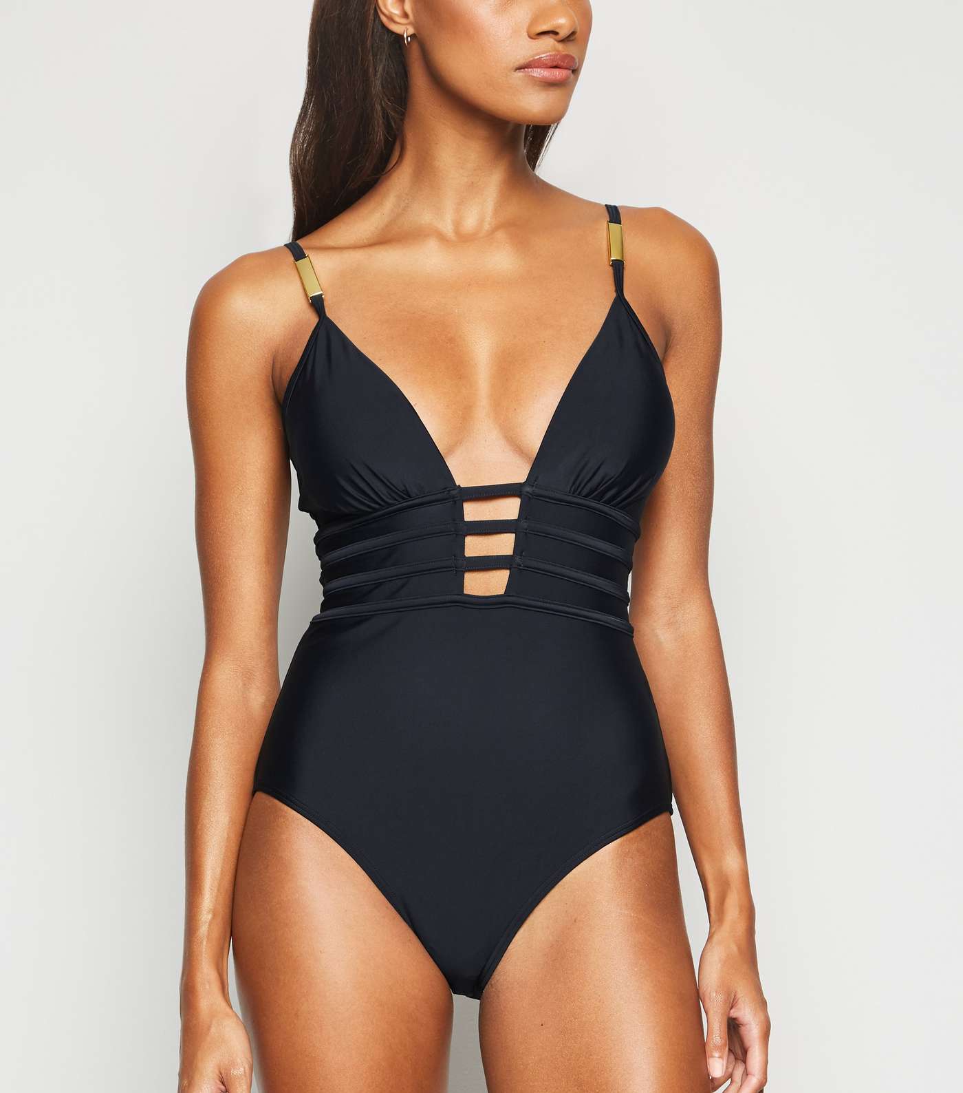 Black Strappy Plunge Swimsuit