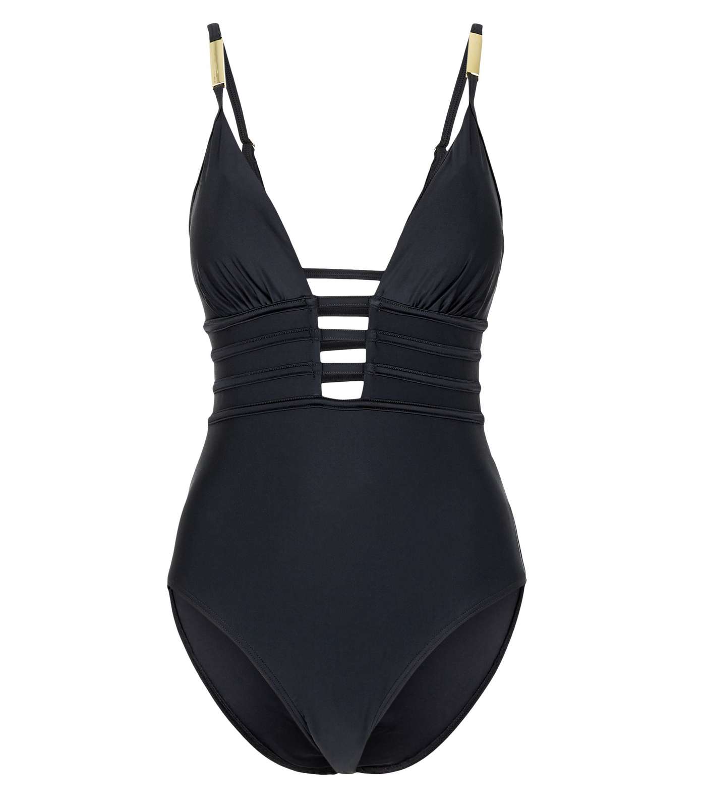 Black Strappy Plunge Swimsuit Image 3