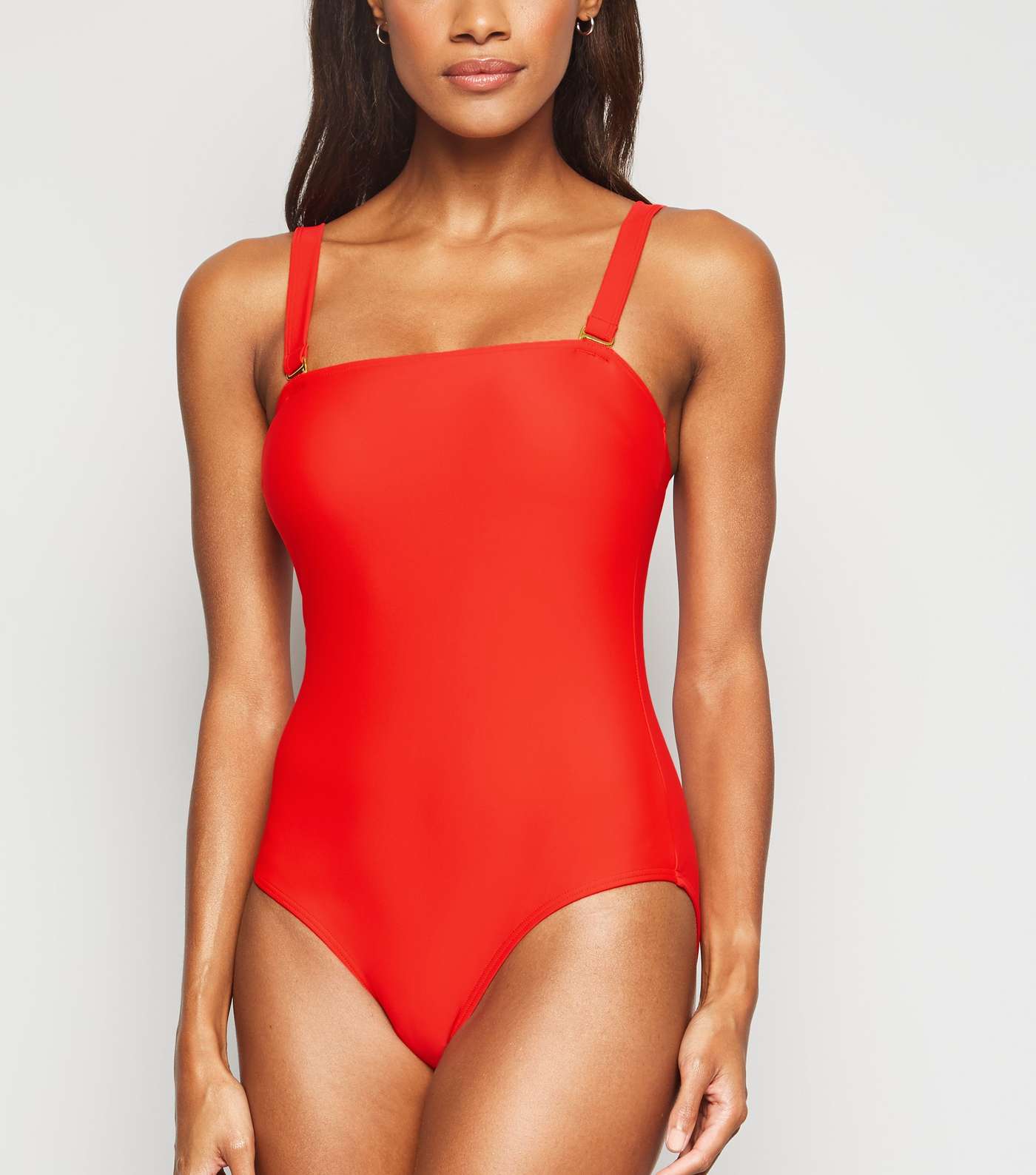 Red Square Neck Swimsuit