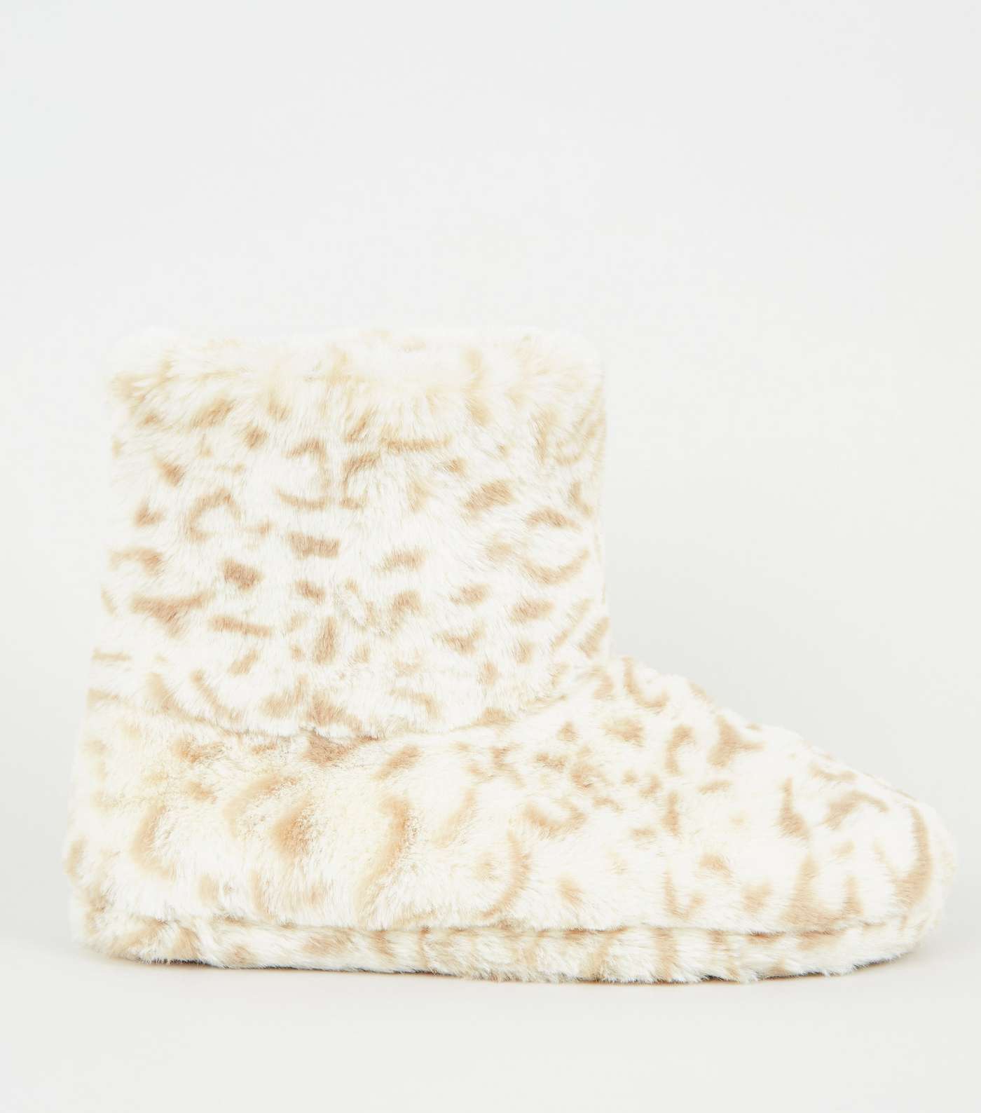 Stone Leopard Print Faux Fur Boot Slippers