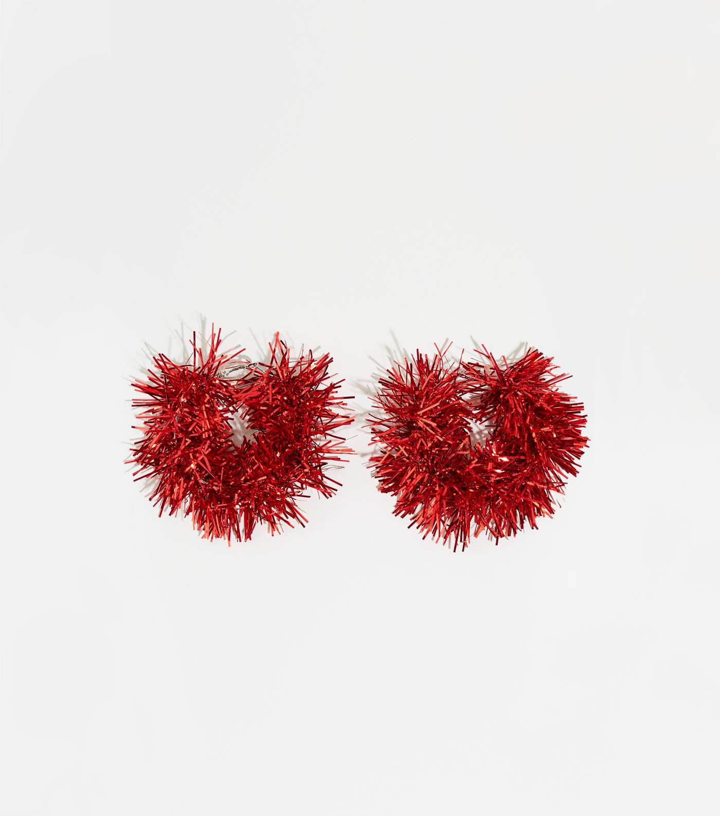 Red Christmas Tinsel Hoop Earrings
