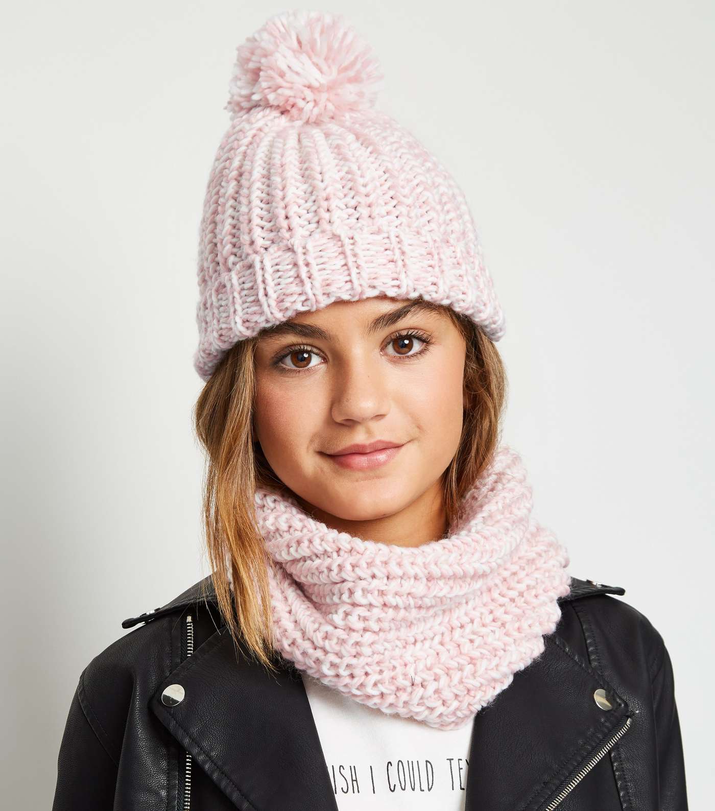 Girls Pink Knit Space Dye Bobble Hat  Image 2