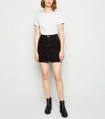 contrast stitch denim skirt