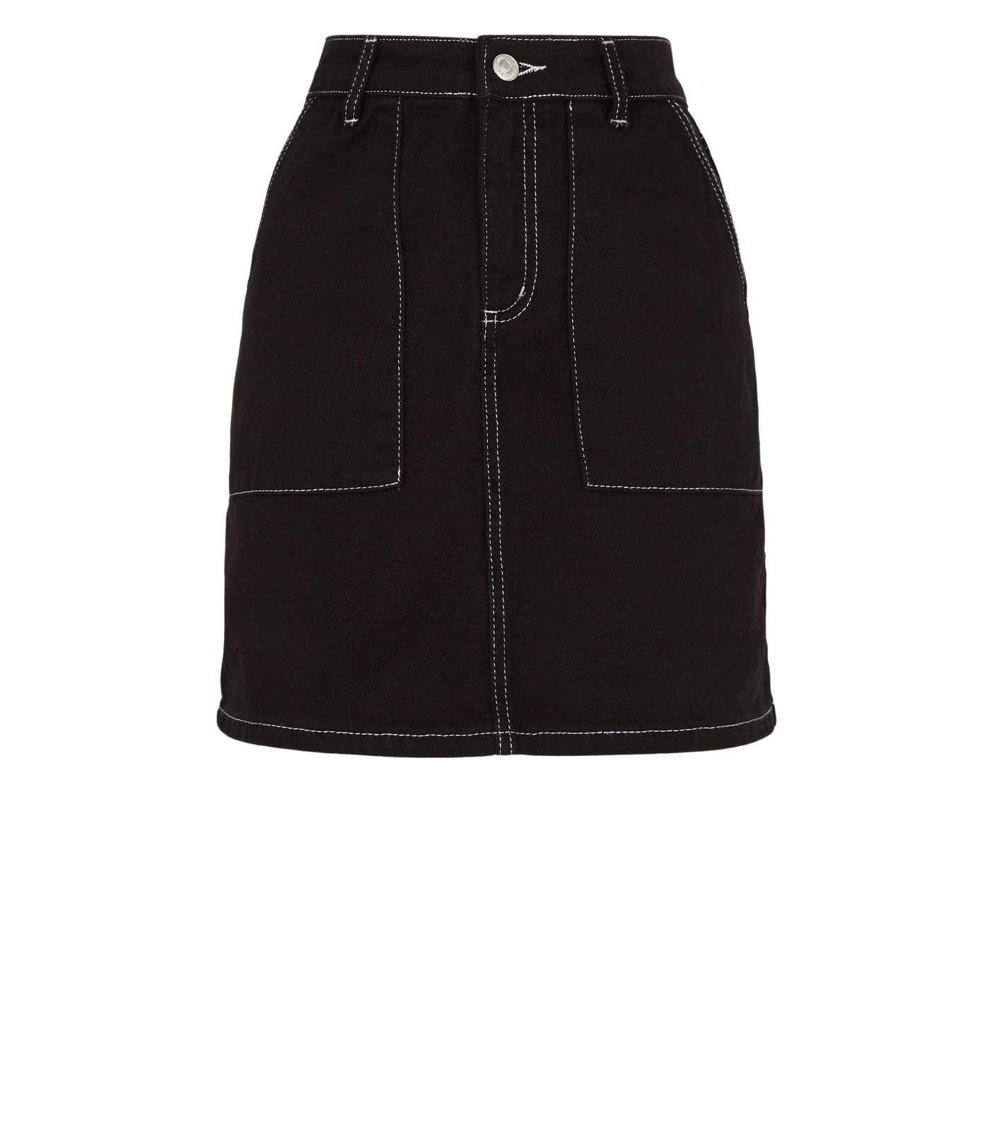 Black Contrast Stitch Denim Mini Skirt Image 4