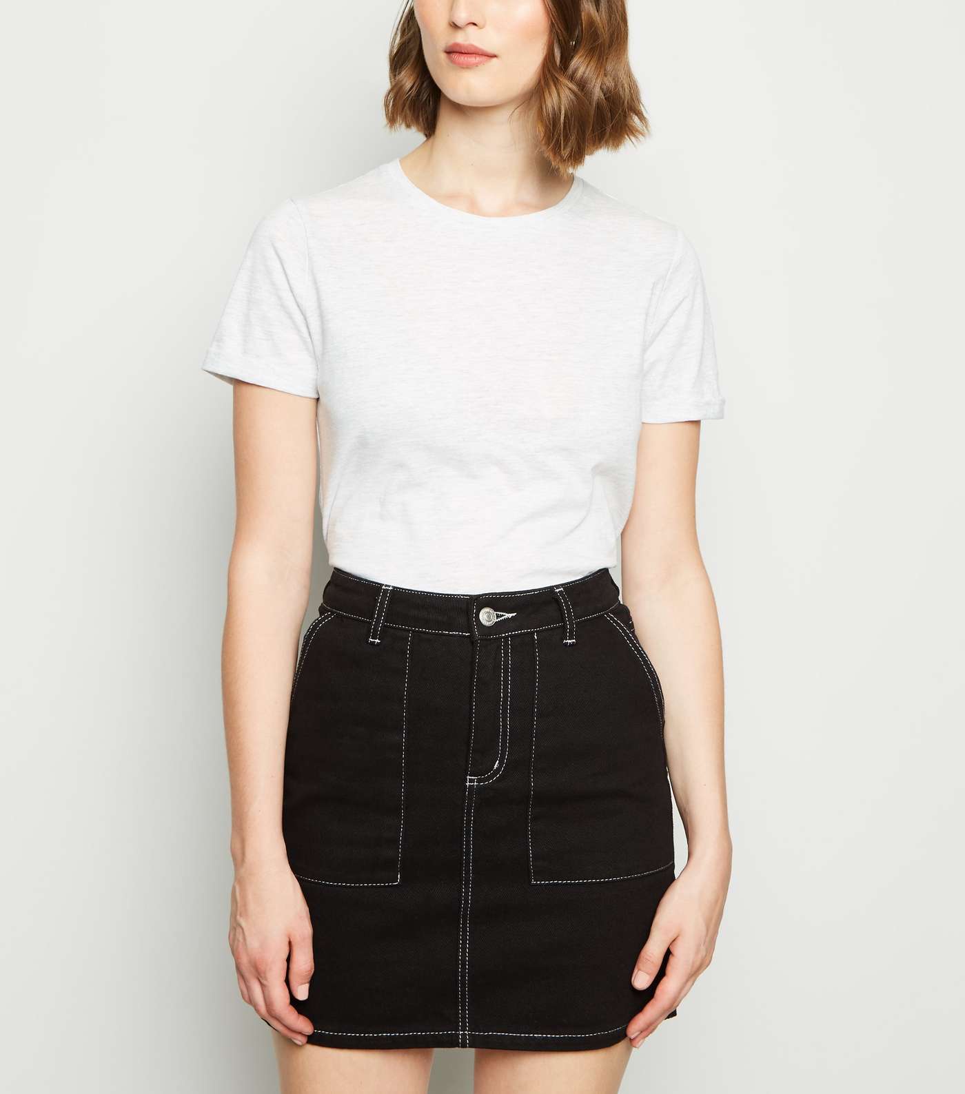 Black Contrast Stitch Denim Mini Skirt Image 2