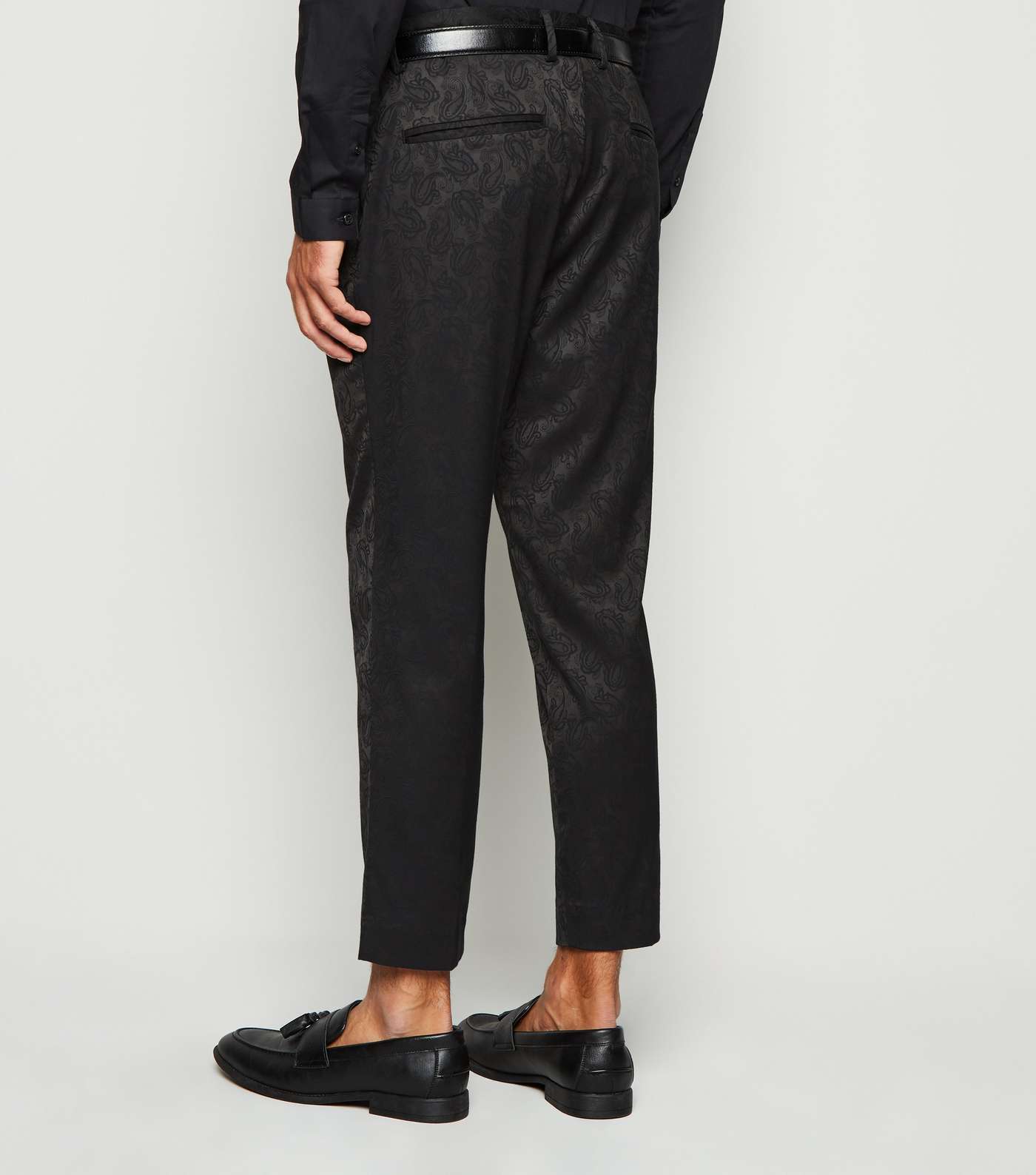 Black Jacquard Skinny Crop Trousers Image 3