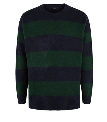 green and navy striped jumper