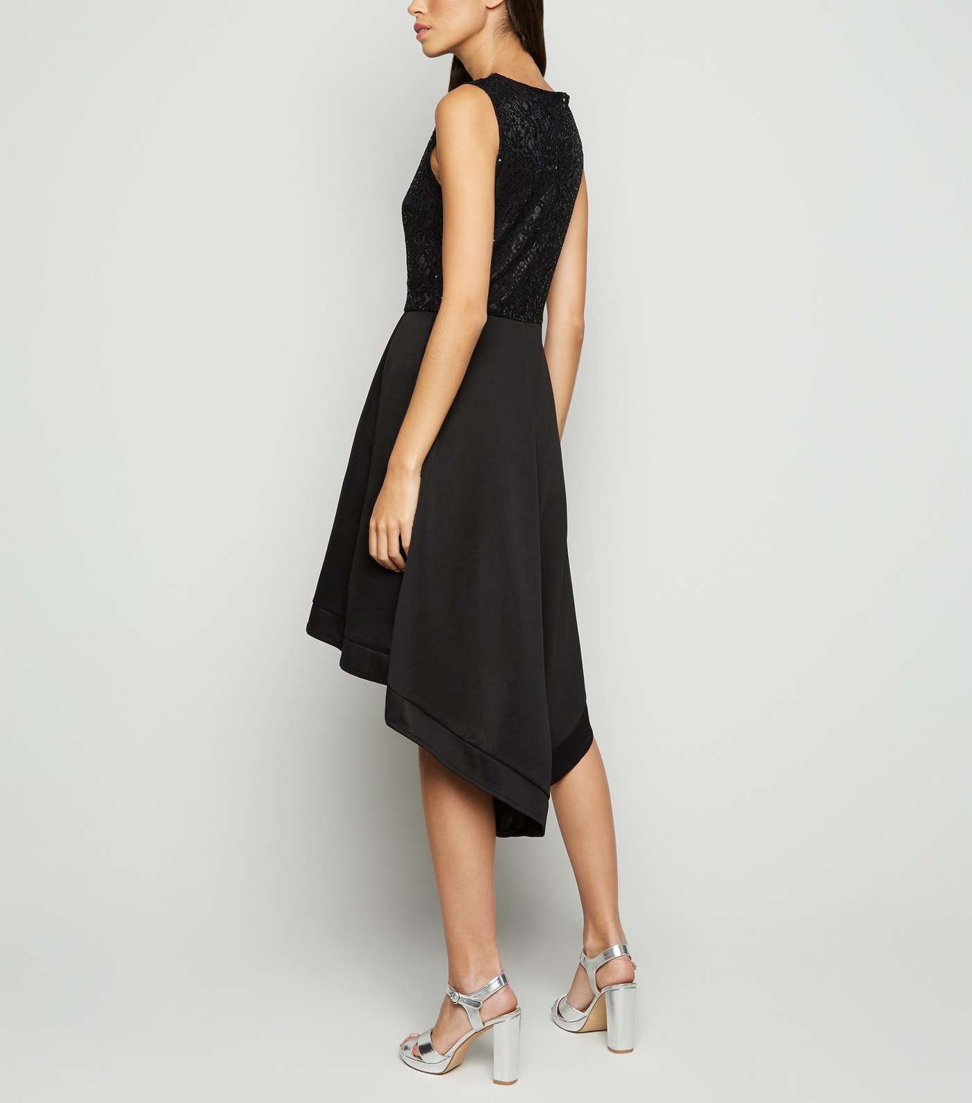 Mela Black Lace Sequin Dip Hem Dress Image 3