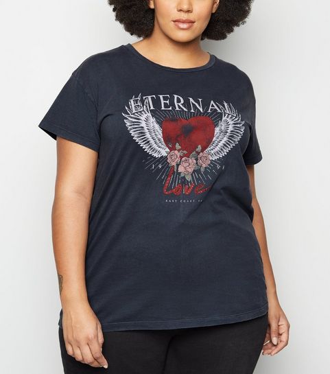 Curves - T-shirt rock gris foncé à slogan Eternal Love