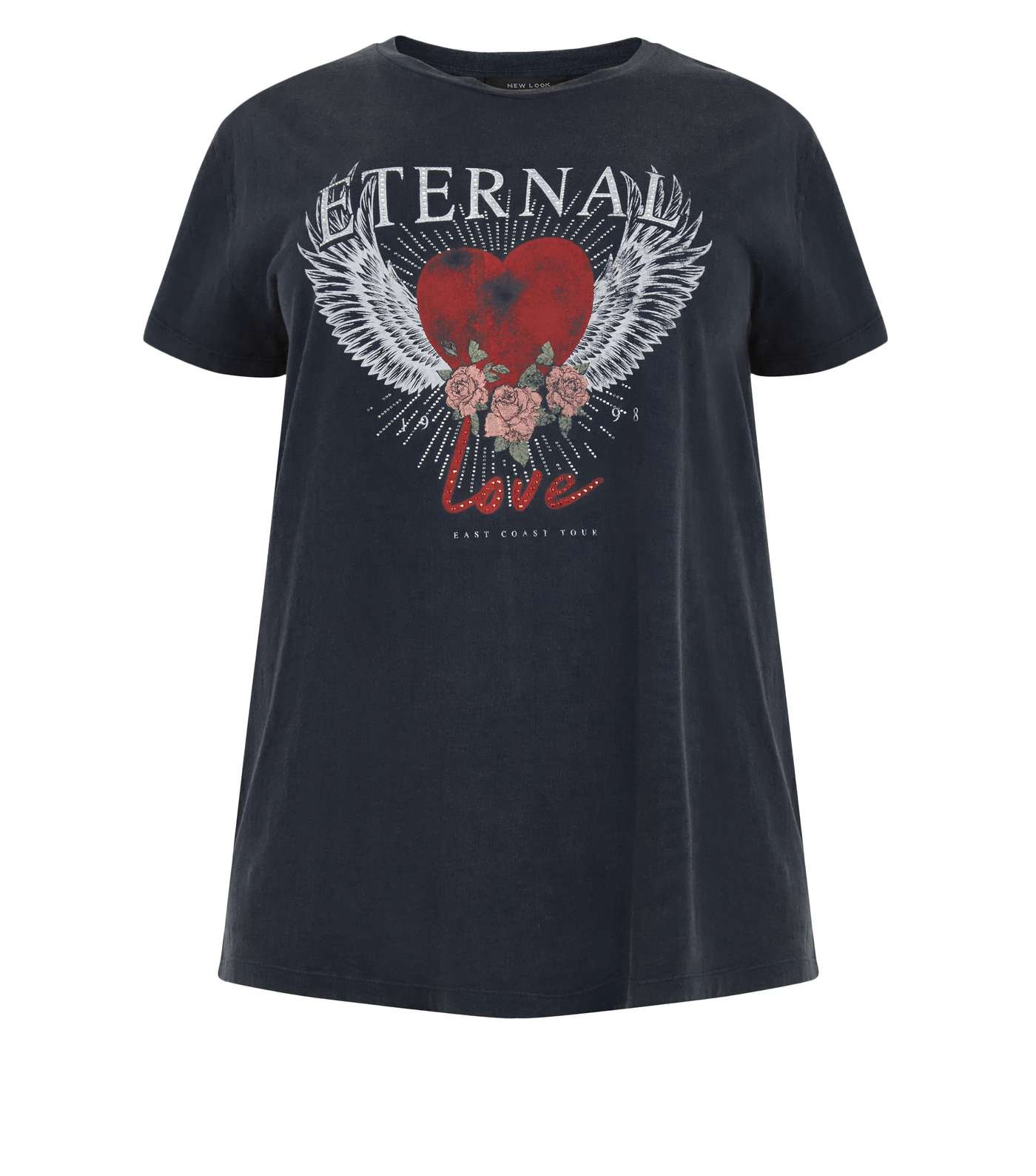 Curves Dark Grey Eternal Love Slogan Rock T-Shirt Image 4