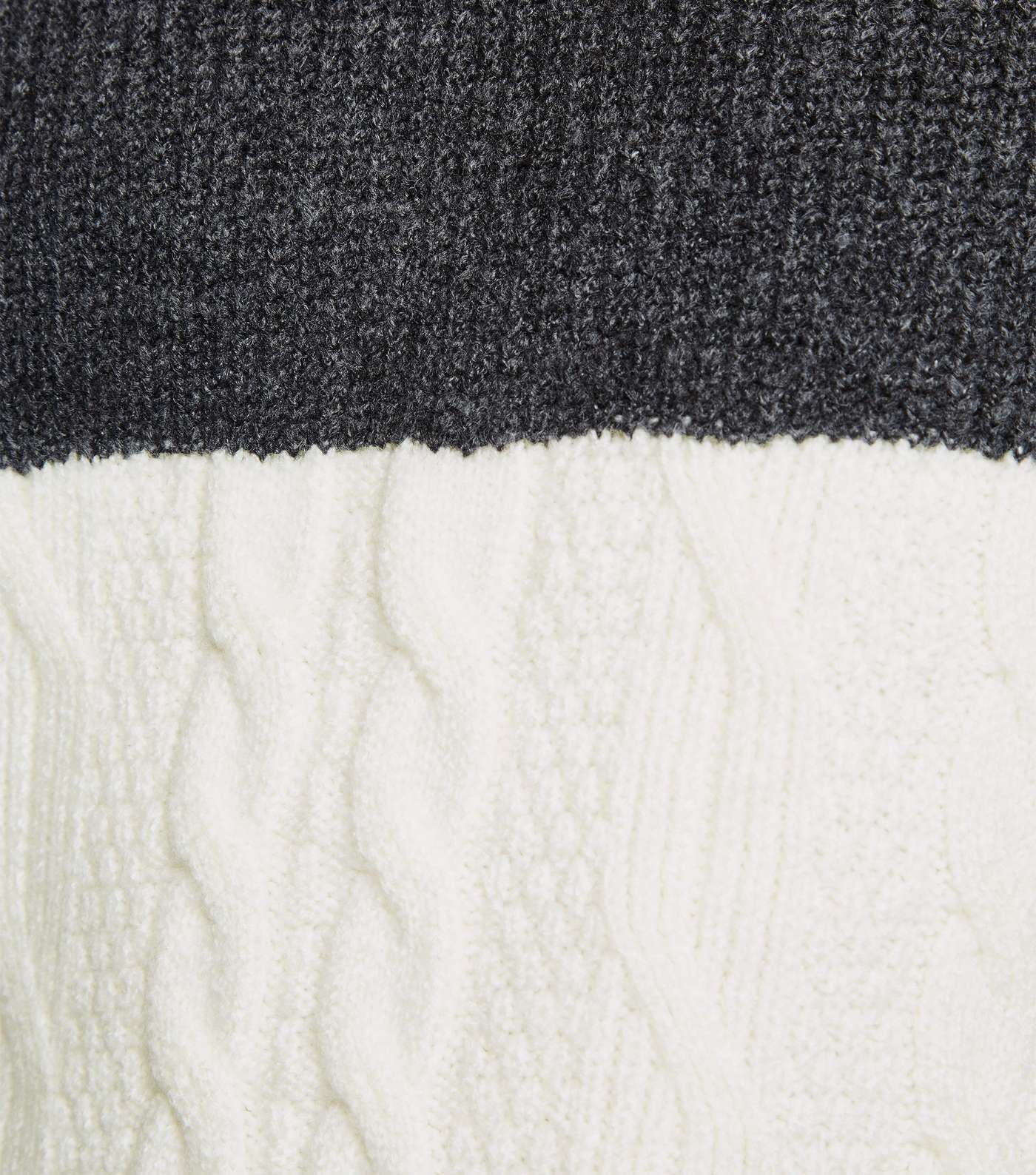 Grey Colour Block Cable Knit Jumper Image 6