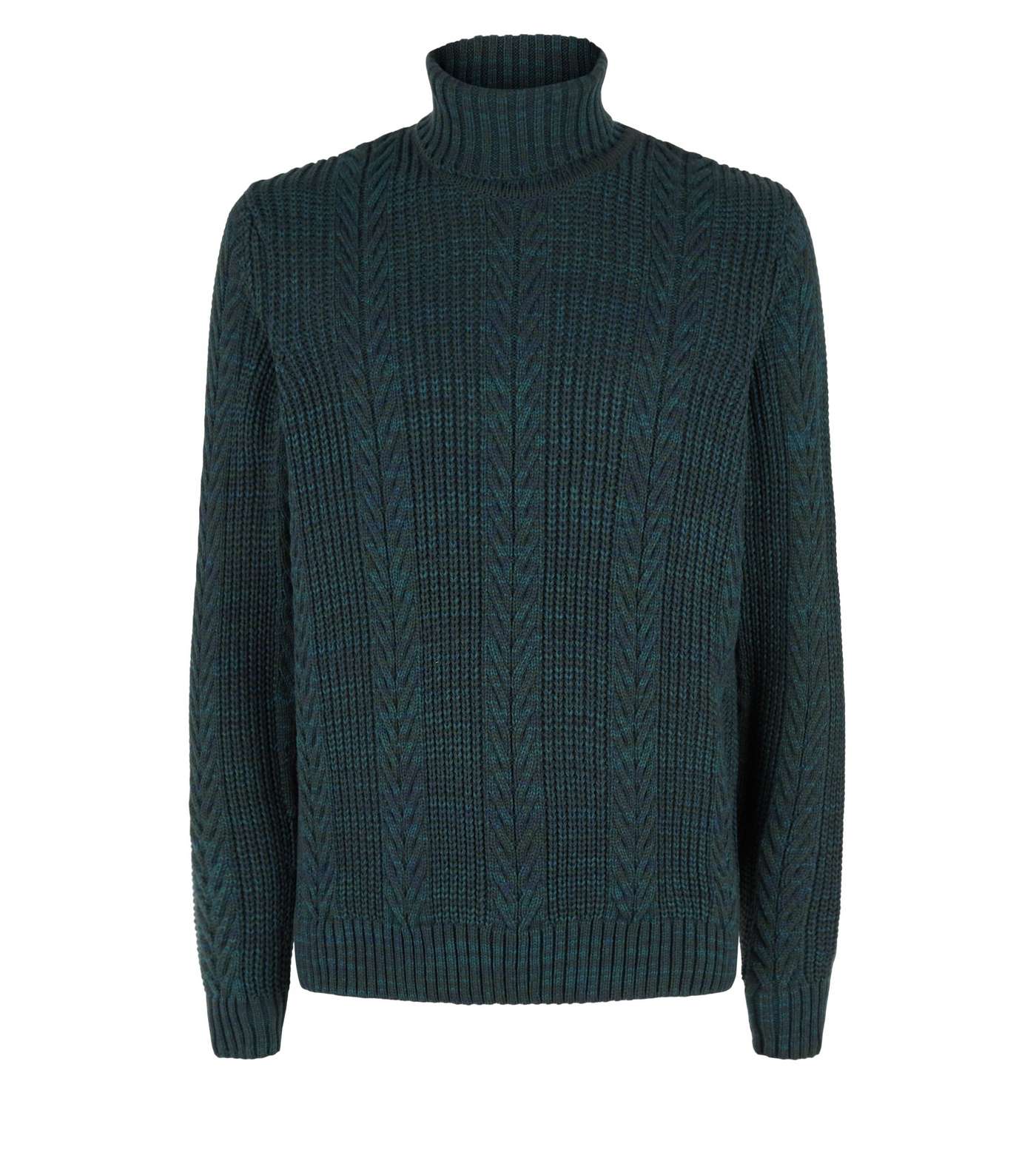 Dark Green Cable Knit Roll Neck Jumper Image 4