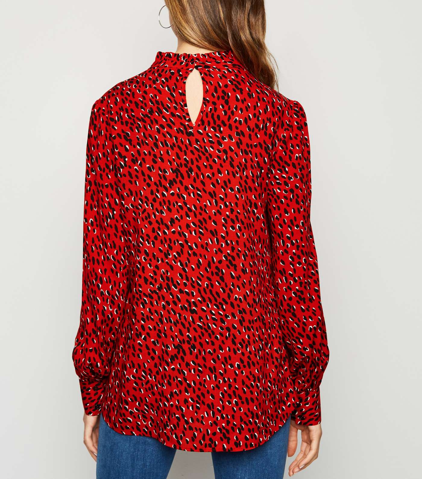 Red Spot Frill Neck Puff Sleeve Blouse Image 3