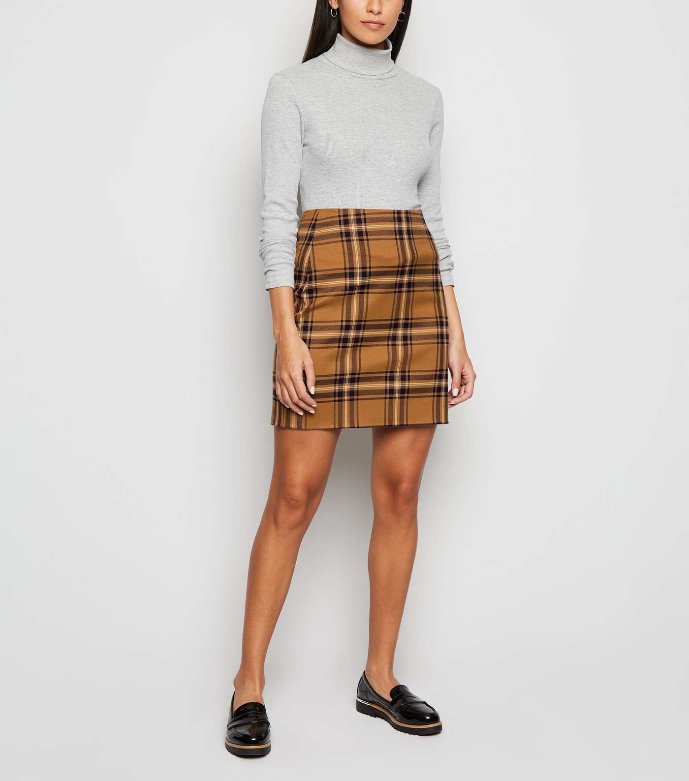 Brown Check A-Line Mini Skirt Image 2