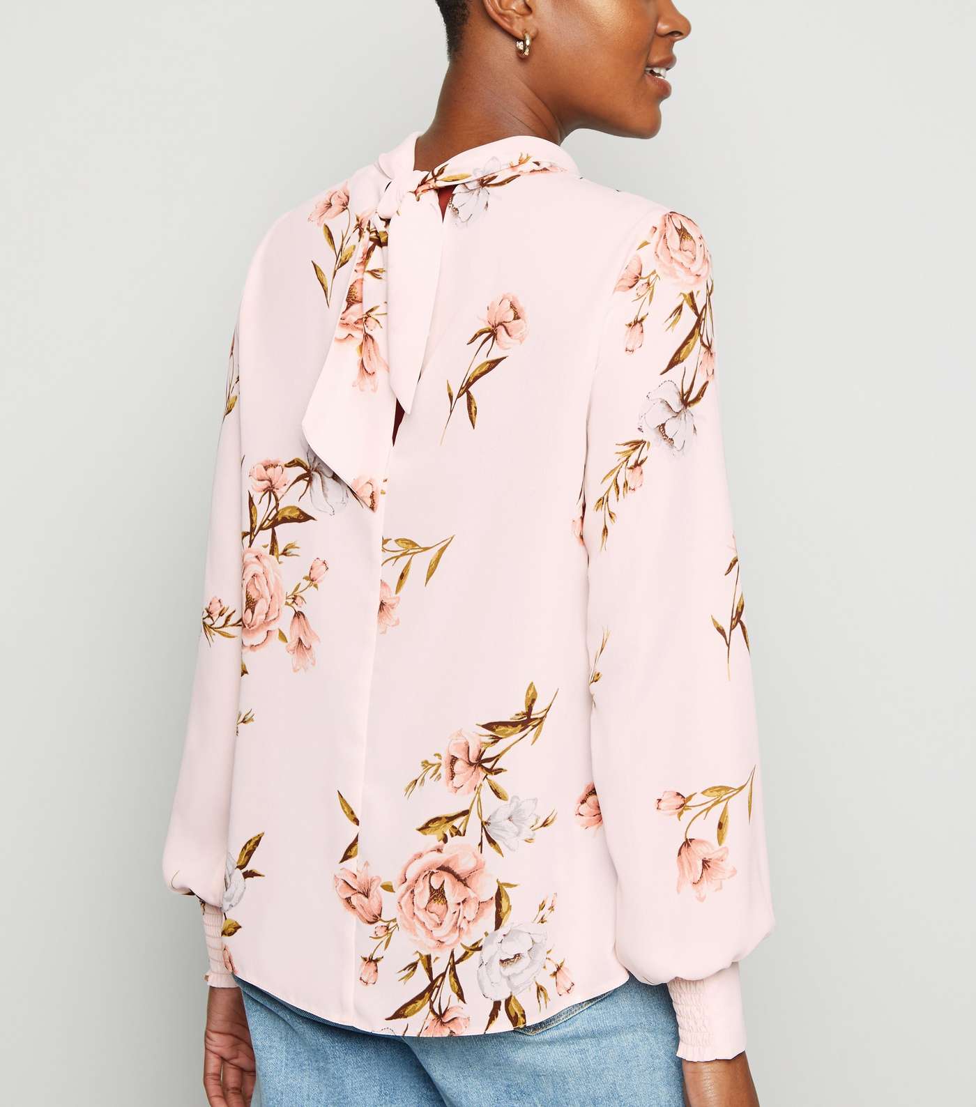 Pink Floral Chiffon Roll Neck Blouse Image 3