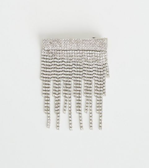 Silberfarbene Haarspange mit Fransen und Strass