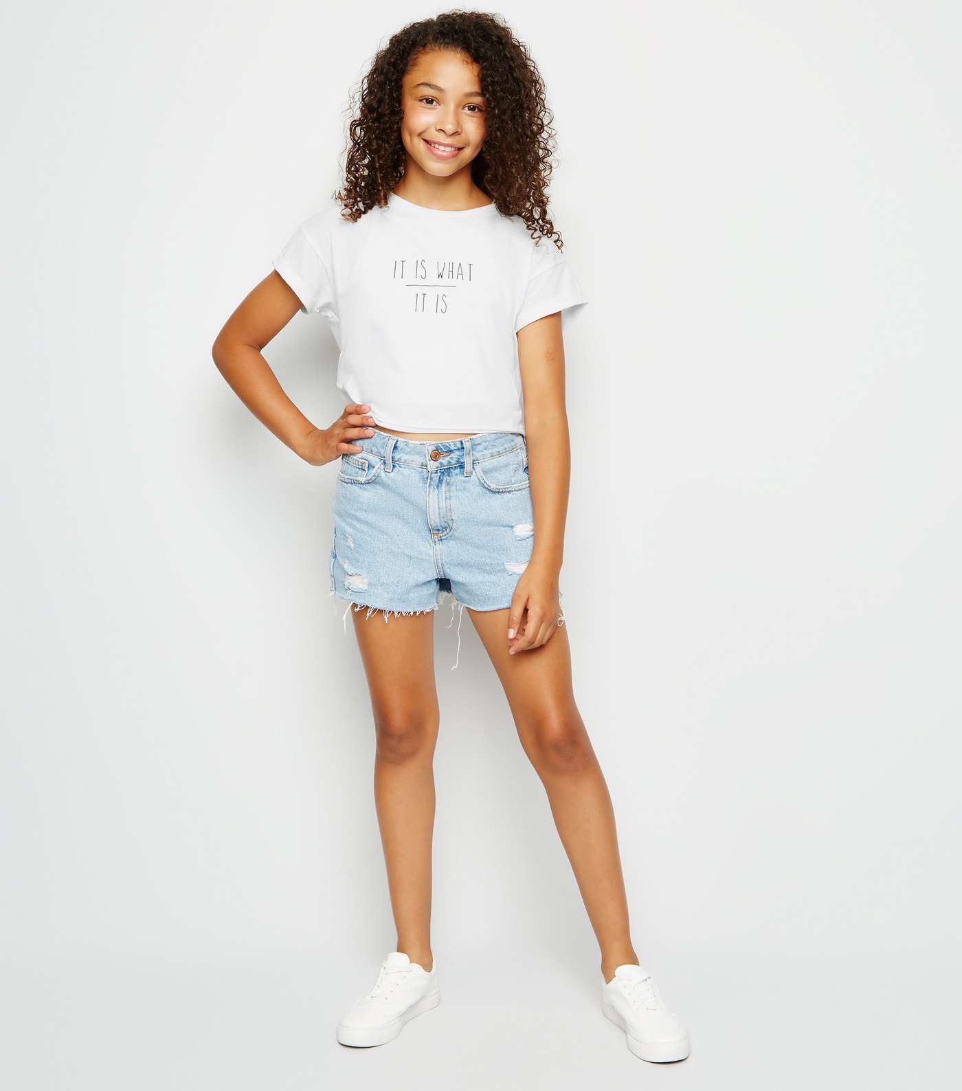 Girls White It Is What It Is Slogan T-Shirt Image 2