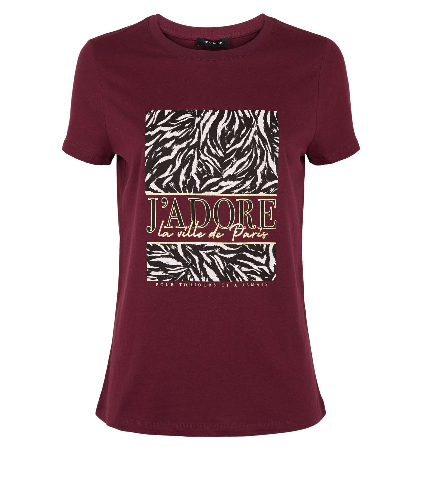 Burgundy Animal J'Adore Slogan T-Shirt Image 4