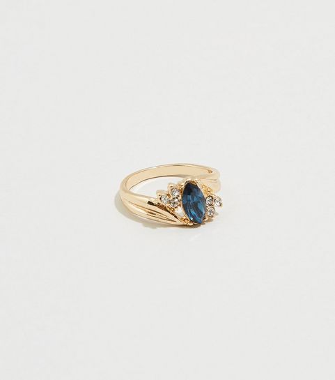 Goldfarbener Navette-Ring mit Strass und Vintage-Flair