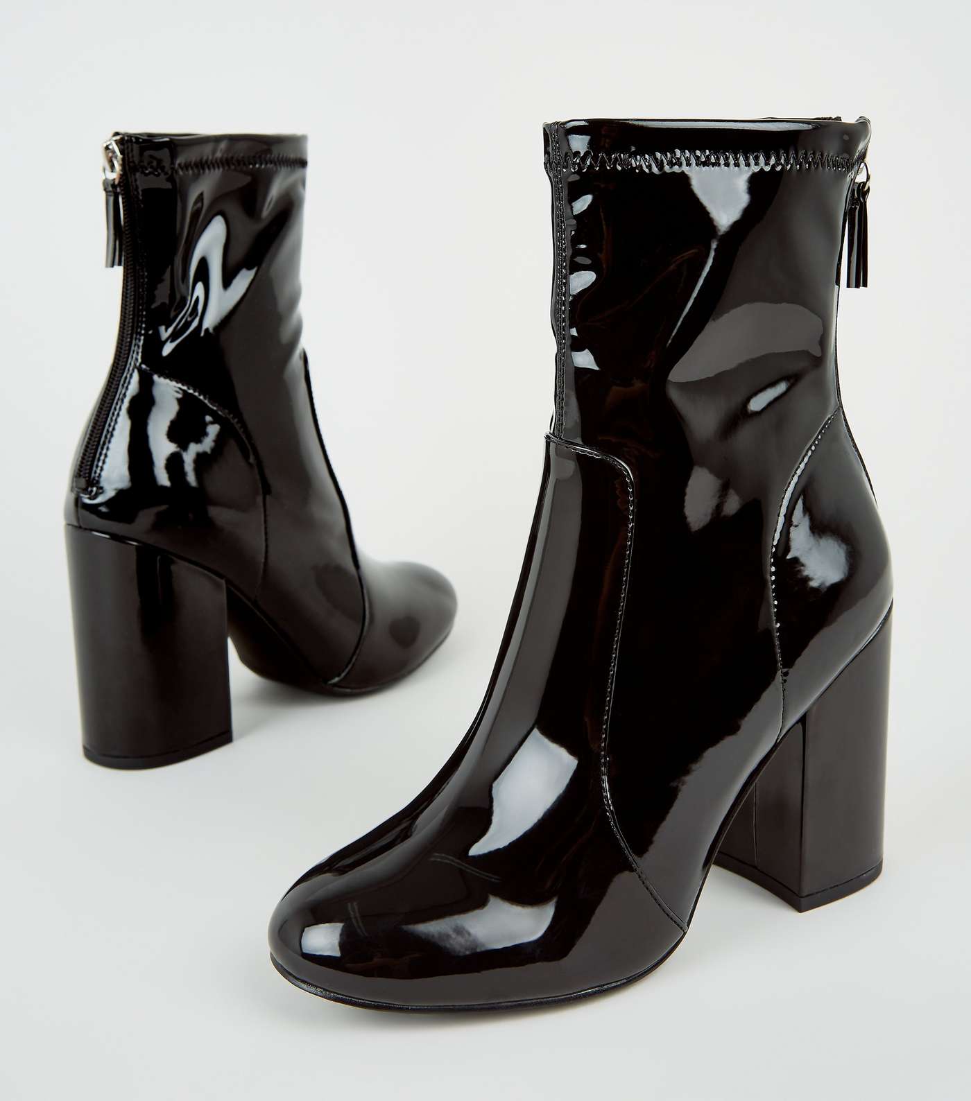 Black Patent Block Heel Boots Image 3