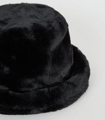 black faux fur hat