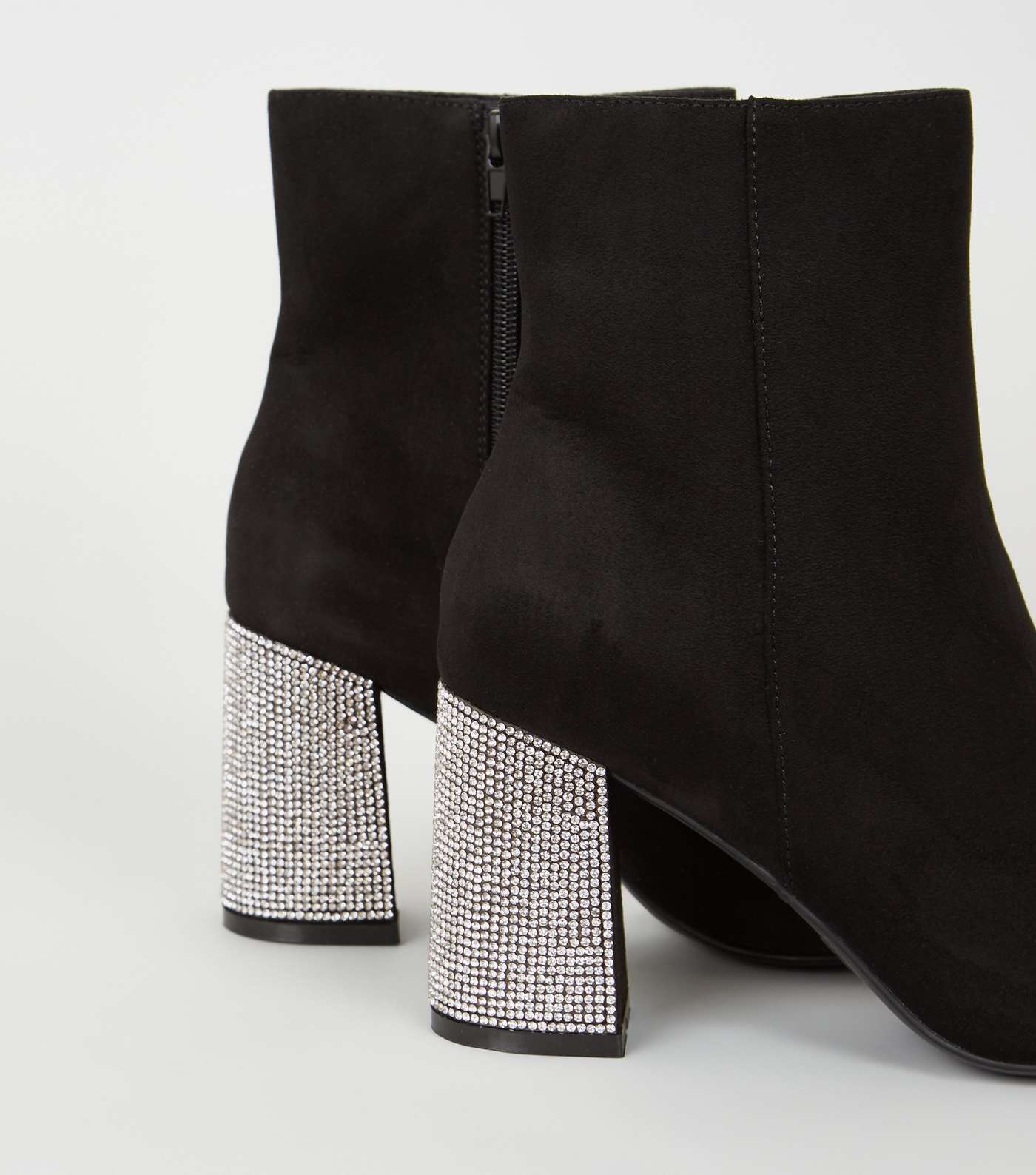 Black Diamanté Flared Heel Ankle Boots Image 3