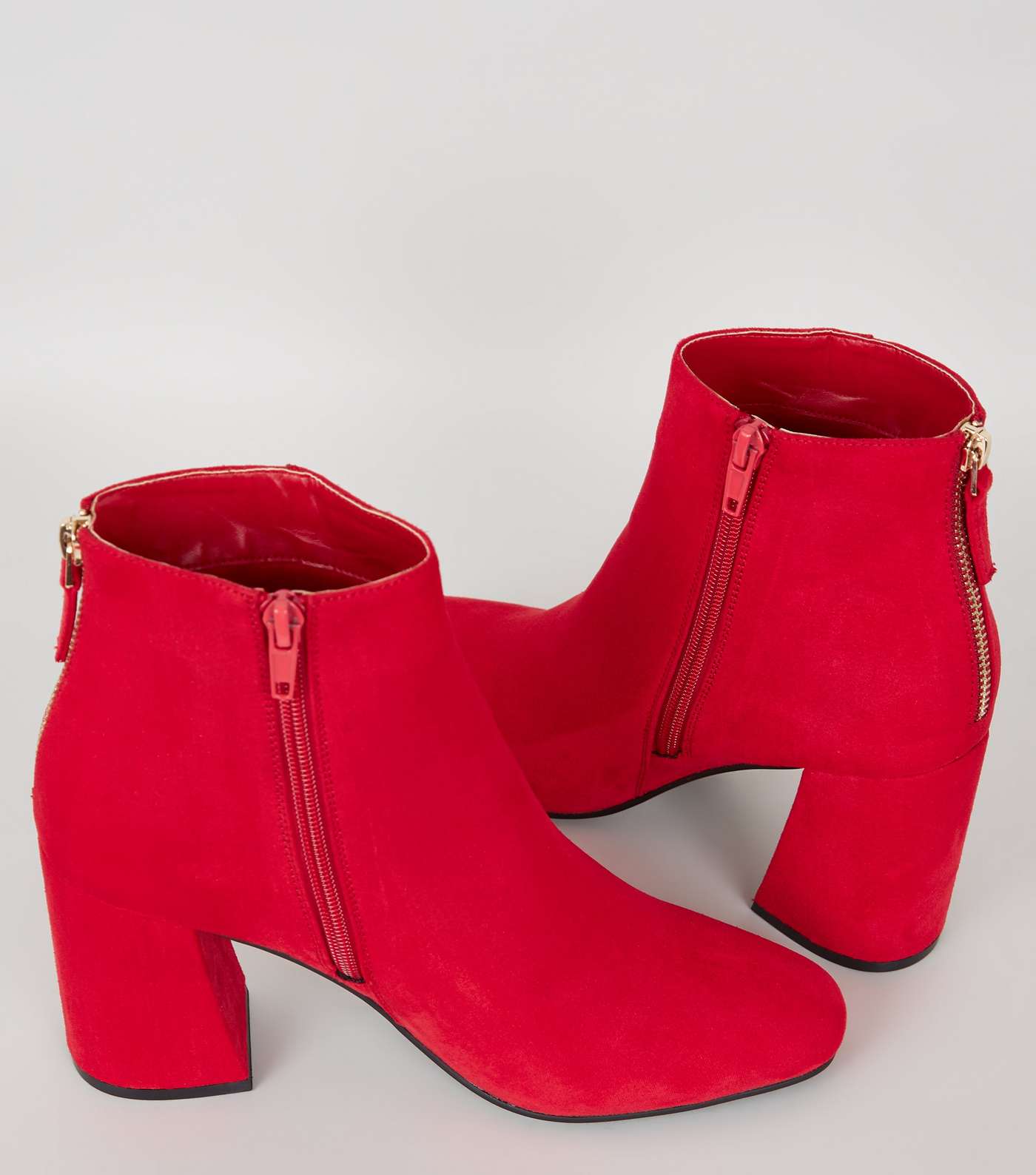Red Suedette Square Toe Ankle Boots Image 4