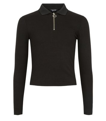 black zip up polo shirt