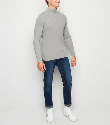 Image of Grey Ribbed Muscle Fit Jumper New Look