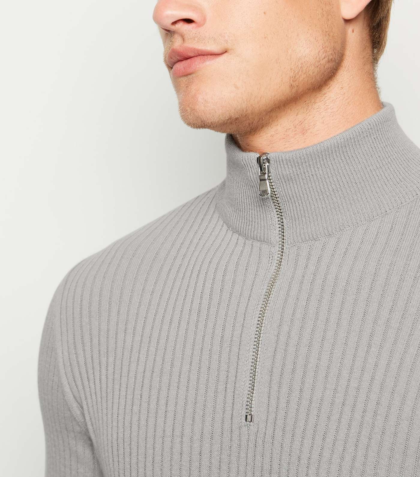 Grey Ribbed Muscle Fit Jumper Image 3