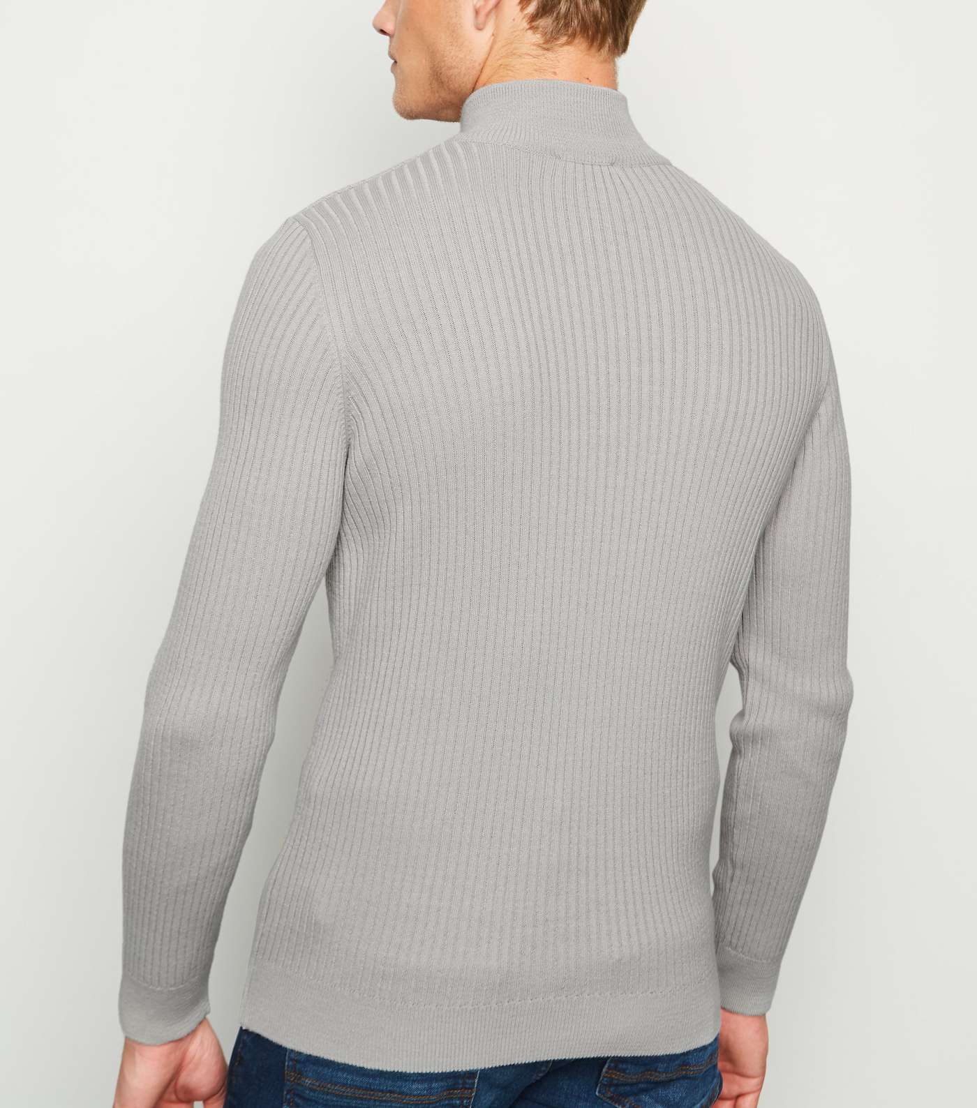 Grey Ribbed Muscle Fit Jumper Image 5