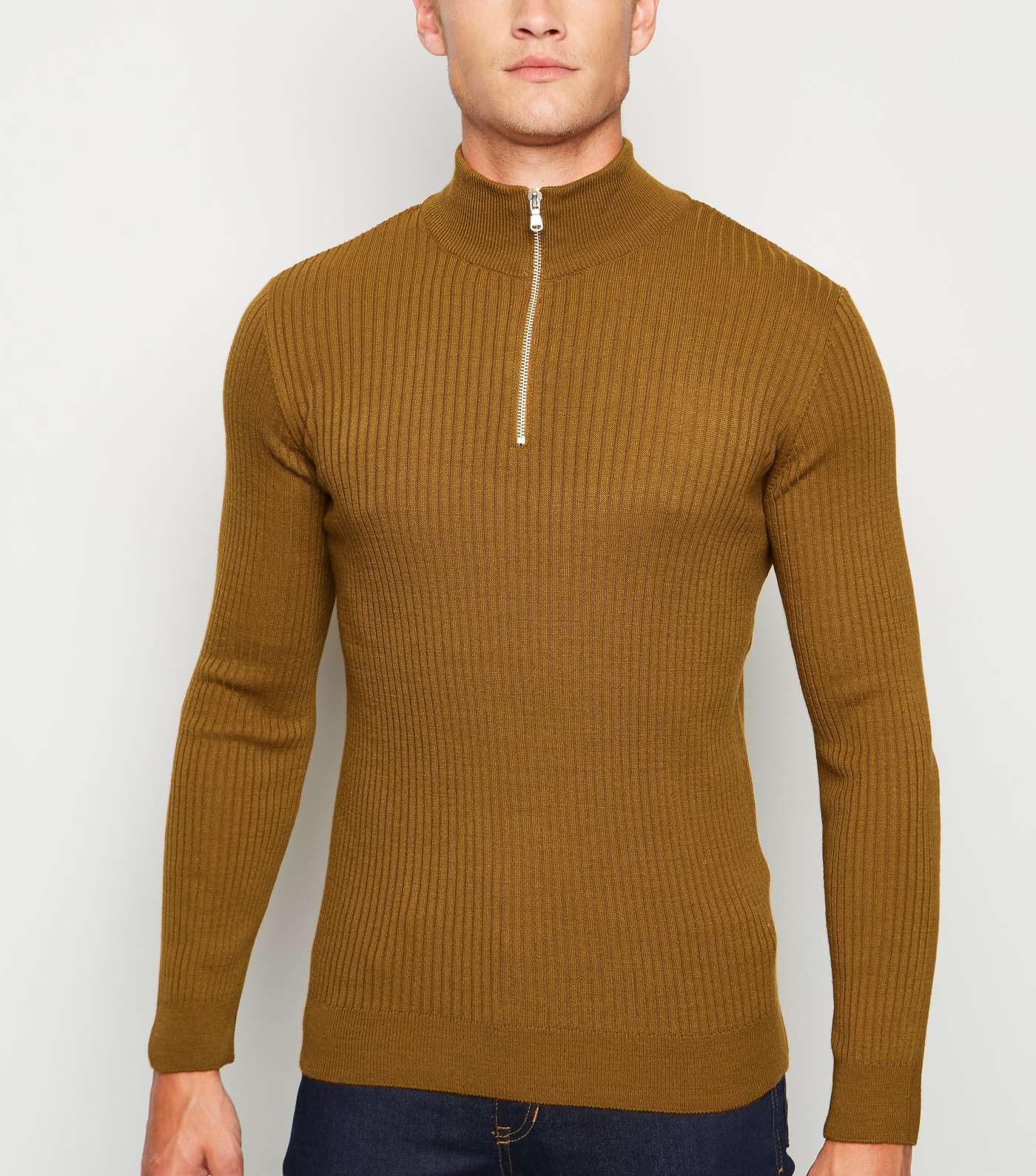 Rust Ribbed Muscle Fit Jumper