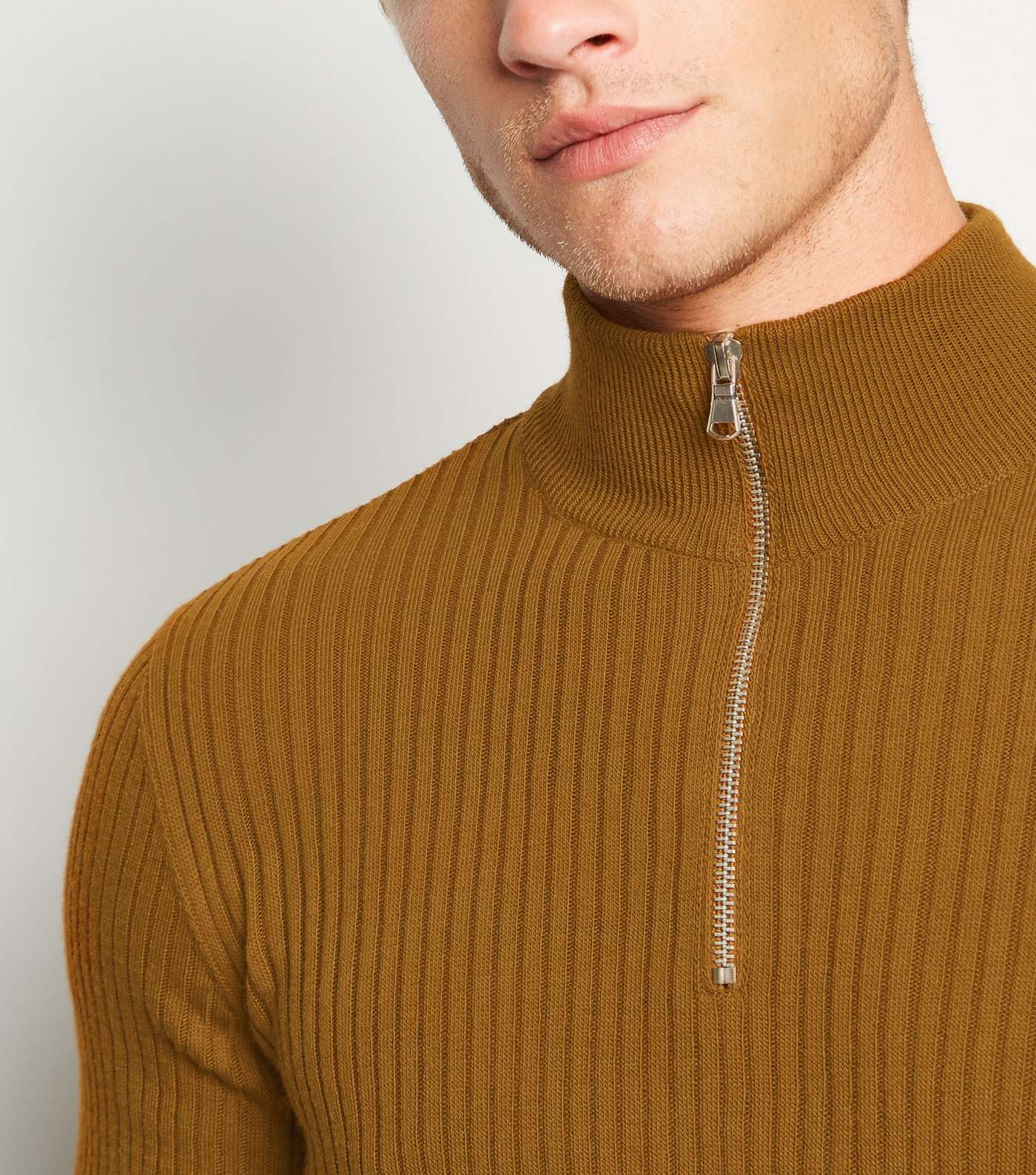 Rust Ribbed Muscle Fit Jumper Image 3