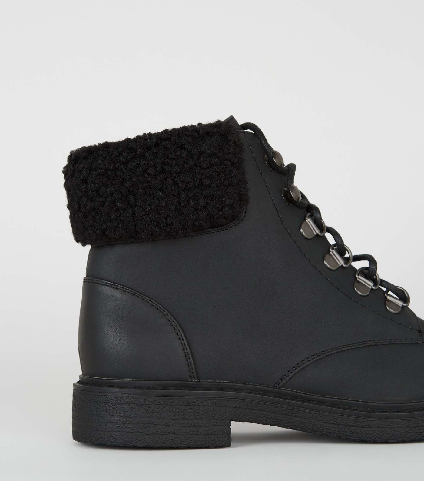 Girls Black Teddy Trim Lace Up Boots Image 4