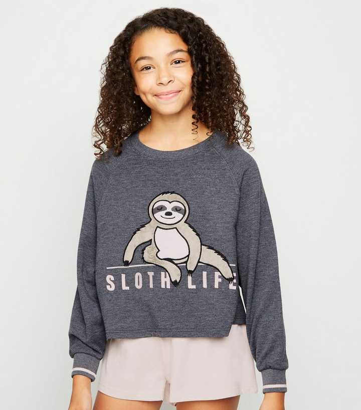Girls Light Grey Sloth Slogan Pyjama Set | New Look