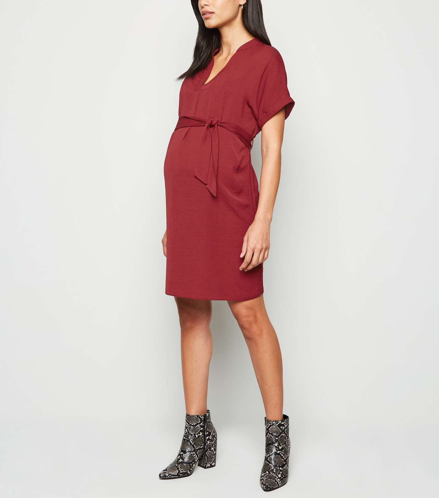 Maternity Burgundy Belted Tunic Dress