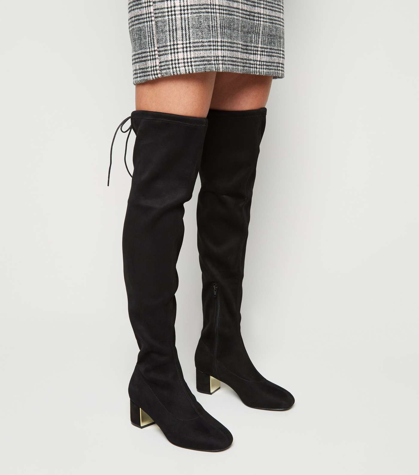 Wide Fit Black Suedette Over the Knee Boots Image 2