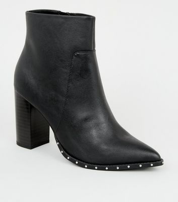Wide Fit Black Stud Trim Pointed Boots 