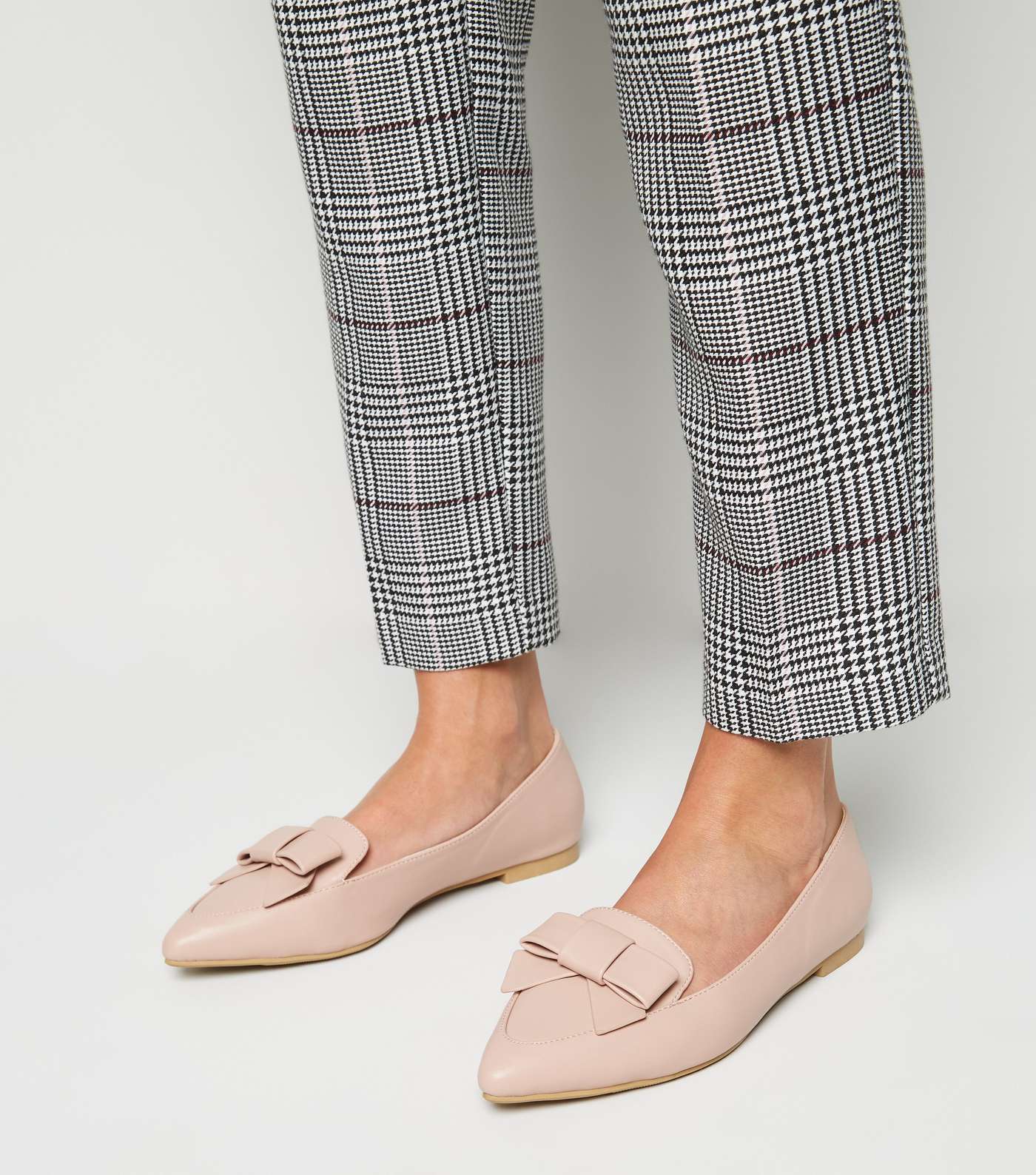 Pale Pink Leather-Look Pointed Bow Loafers Image 2