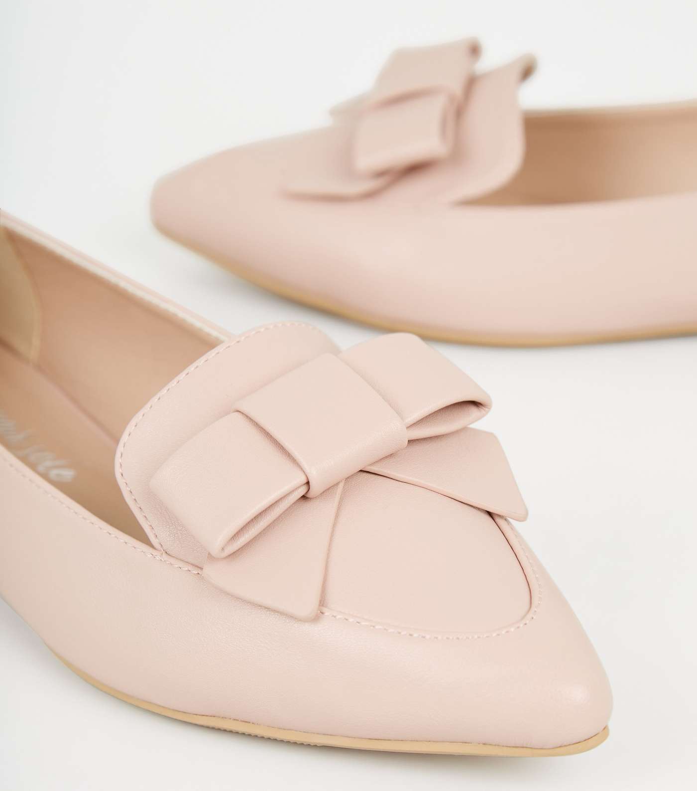 Pale Pink Leather-Look Pointed Bow Loafers Image 4