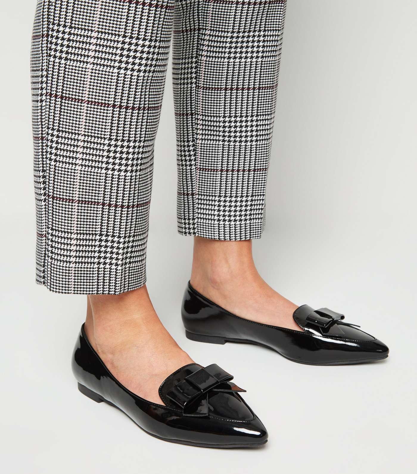 Black Patent Bow Pointed Toe Loafers Image 2
