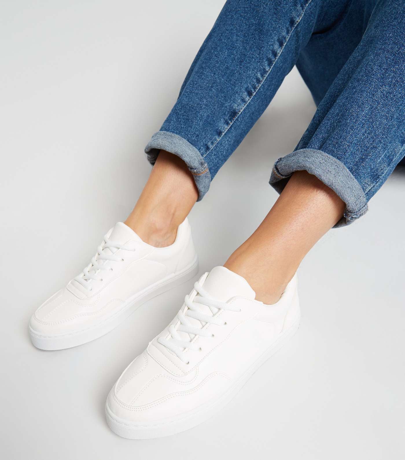 White Leather-Look Trainers Image 2