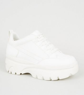 White Leather-Look Chunky Lace Up 