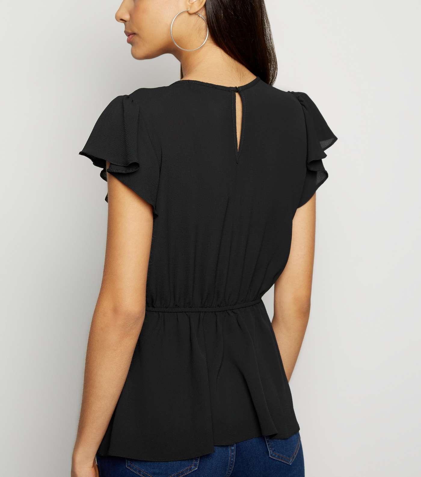 Black Frill Tie Front Top Image 3