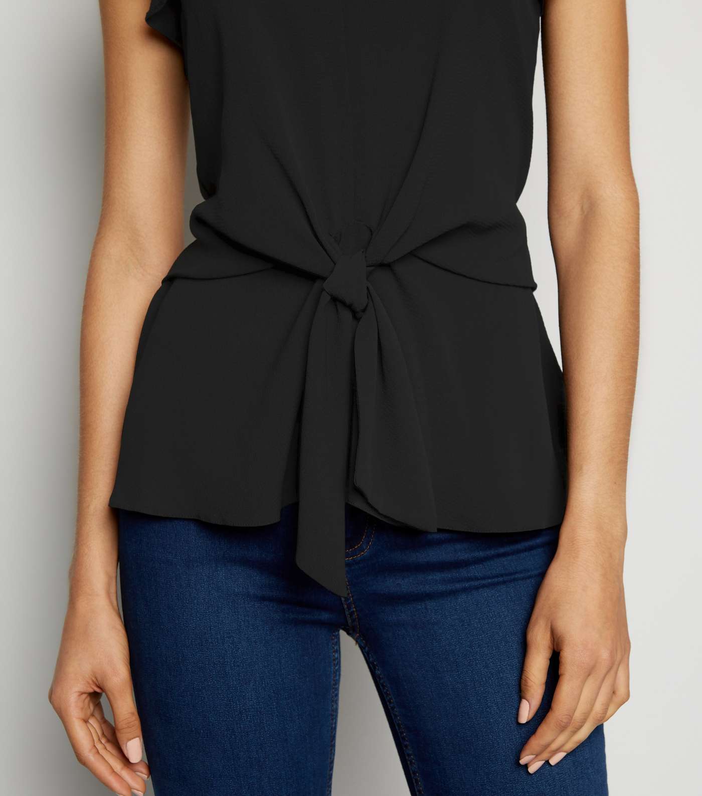 Black Frill Tie Front Top Image 5