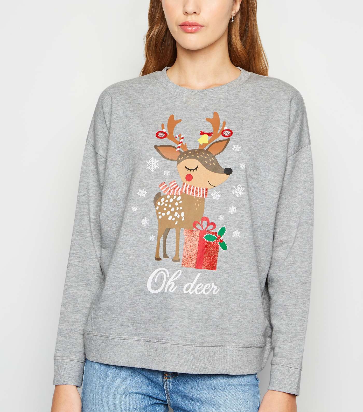 Grey Christmas Oh Deer Slogan Sweatshirt