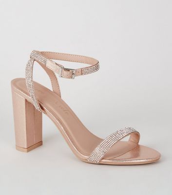 Rose gold block store heels new look