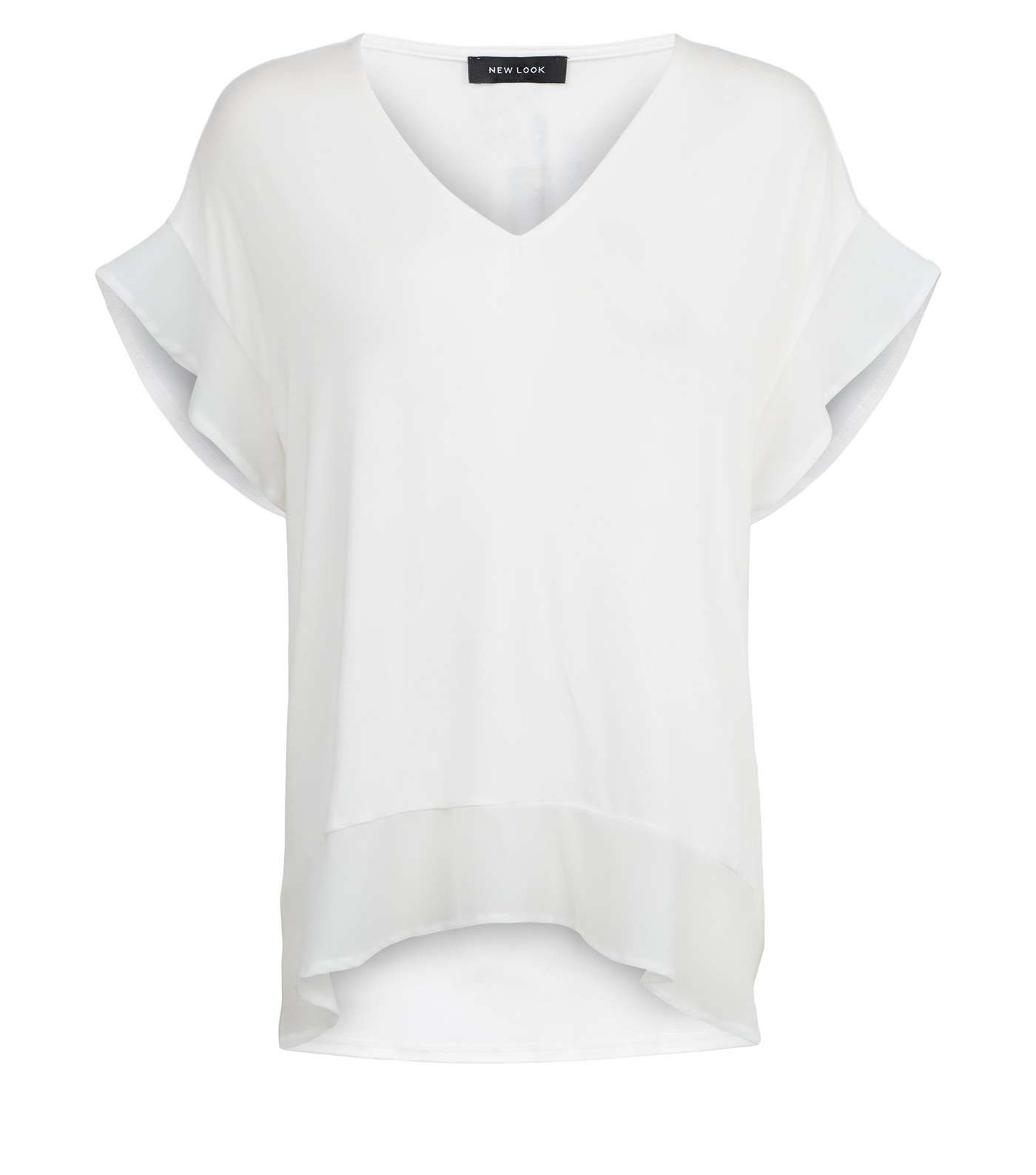 Off White Chiffon Trim V Neck T-Shirt Image 4